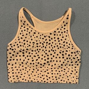 Zella Animal Print Elevate Racerback Tank Top Bra Tan‎ Black Seamless Ribbed M